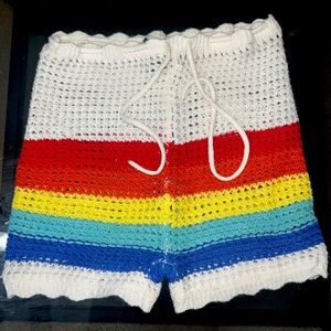 Colorful Rainbow Crochet Women Shorts Runway 7 Vibrant Festival wear Small